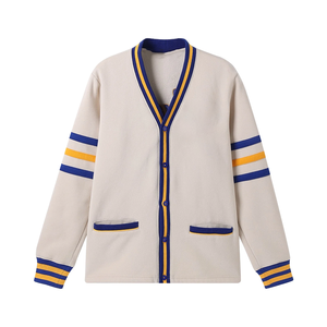 SGRho Neutral Varsity Fleece <b>Pocket</b> <b>Cardigan</b> Beige Classic Collegiate Casual Winter Front Knitwear - Product Image 3