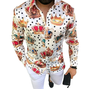 Nueva Blusa Estampada para Hombre, Estilo Casual, Corte Ajustado, Manga Larga, para Primavera y Otoño - Product Image 1