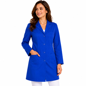 Blouse de laboratoire bleue pour femme, col à revers, manches longues, uniforme médical avec poches, tenue de travail hospitalière en polyester tissé - Product Image 2