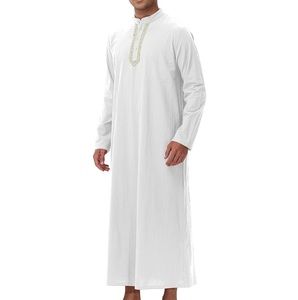 100% Cotton Latest Elegant <b>Thobes</b> Fashion Embroidery Custom Floor Length for Dubai Turkish Qatari Robes Islamic Clothing <b>Thobes</b> - Product Image 3