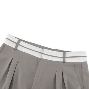 Venta al por mayor-Pantalones sueltos de pierna ancha de cintura alta elástica de verano para mujer-Pantalones rectos transpirables de tela personalizada para mujer - Product Image 3