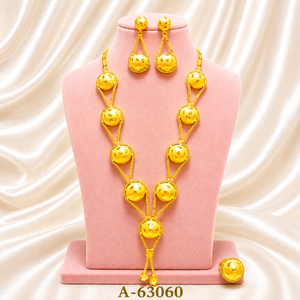 Ensemble de bijoux ethniques en gros pour femmes, collier et boucles d'oreilles tendance plaqués or avec zircon, ensemble de mariage A-63057 - Product Image 5