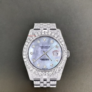 นาฬิกาสายสแตนเลสลายเพชรโมอิสซาไนท์ทำมือจากผู้ผลิตอินเดีย - Product Image 1