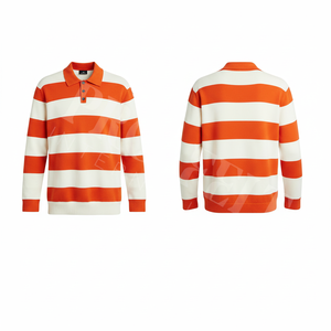 Camiseta Polo a Rayas con Diseño de Logotipo Personalizado, Camiseta de Manga Larga Estilo Rugby de Algodón para Ropa Deportiva Informal, Camisetas de Tallas Grandes - Product Image 5