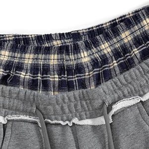 Pantalon de survêtement gris pour homme, taille à carreaux, bandes latérales, cordon de serrage, décontracté, élastique, respirant, mi-lourd, tricoté, 100 % coton - Product Image 3
