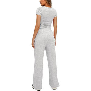 Camisetas de Algodón de Manga Corta con Logotipo Personalizado, Corte Ajustado, para Gimnasio, y Pantalones de Yoga Anchos con Dobladillo, de Moda, de Alta Calidad - Product Image 2