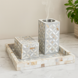 Luxury Mother of Pearl Inlay Wooden Tray with Decorative Storage Box and Bakhoor Burner for Home Decor Gifts - Product Image 1