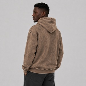 Acid Wash Winter Hoodies for <b>Men</b>-Customizable Digital Printing 100% Cotton Fleece Casual Wear - Product Image 4
