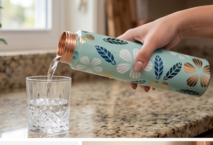 Elegante Botella de Agua de Cobre con Base Verde y Estampado Floral, Diseño Ecológico y Estilizado para Hidratación Diaria, Viajes, Oficina y Actividades al Aire Libre - Product Image 3