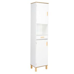 Mobiletto Alto Moderno con Singolo Cassetto e Doppia Anta per Bagno, in Legno Massello e MDF con Finitura Bianca Venata, Salvaspazio e Elegante - Product Image 3