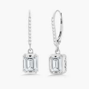 Dangle Drop Huggies Bezel Emerald Round Cut Lab Grown Diamond <b>Hoop</b> <b>Earrings</b> Lever Back Fine Jewelry Wholesale 14k 18k Solid Gold - Product Image 1