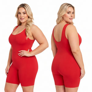 Scoop Neck Plus Size Bodysuit Women Sleeveless Short Length Shapewear Bodycon Suit Eco-Friendly Gym Wear One-Piece Suit - Product Image 1