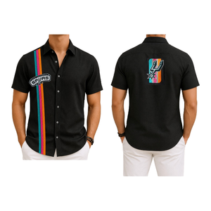 Streetwear Casual Men's Black Short Sleeve Casual <b>Shirt</b> With Colorful Stripe Front And Back Breathable 100% Cotton Solid <b>Shirt</b> - Product Image 2