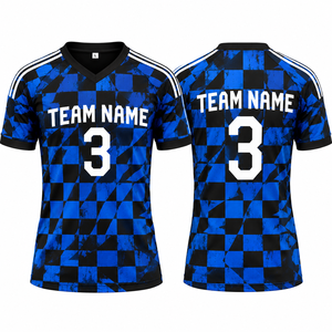 Custom Sublimated Soccer Jersey Mens Vintage Checkered <b>Football</b> <b>Shirt</b> V Neck Quick Dry Breathable Team Uniform - Product Image 4