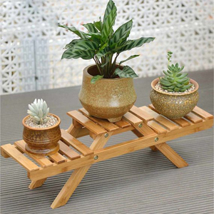 Support à plantes en bois à 3 niveaux au design attrayant, pour intérieur et extérieur, étagère de présentation pour jardin, balcon, salon - Product Image 3