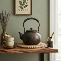 Teko Tembaga Tua Rustic Berpola Palu Dengan Gagang Berlapis Rotan Anyaman Dan Lapisan Patina, Produsen Grosir Ketel Teh Vintage