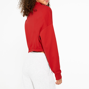 Top corto personalizable con cremallera completa, suéter largo con capucha para mujer, sudadera con Capucha de punto holgada informal de otoño personalizada de gran tamaño - Product Image 2