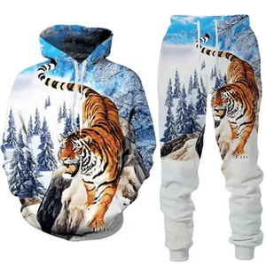 Ensemble de survêtement décontracté pour <span class=keywords><strong>femme</strong></span> avec sweat à capuche et pantalon imprimé loup 3D, coupe régulière, 100 % coton, idéal pour l'hiver - Product Image 6