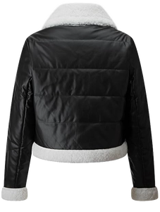 Veste de motard en cuir véritable pour femme, doublée de fausse fourrure sherpa, respirante, écologique, style café racer, hiver, sur mesure OEM ODM - Product Image 2