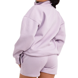 Wholesale Custom Elastic Waist Breathable Tracksuit Half Zip Crop Top Sweatshirt Shorts 2 <b>Piece</b> Joggers <b>Set</b> Casual Wear Women - Product Image 6