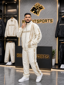 REXFIT SPORTS 2026 Ensemble de survêtement unisexe personnalisé en nylon crème, veste zippée intégrale et pantalon de jogging, léger, pour le sport, la gym, l'entraînement et le streetwear - Product Image 3