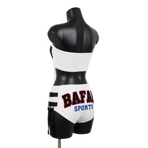 ชุดบิกินี่ผู้หญิงผ้าฝ้ายผสมโพลีเอสเตอร์เกรดพรีเมียม สีขาวดำ ปักลายเชนีล พร้อมปักโลโก้ตามสั่ง - Product Image 5