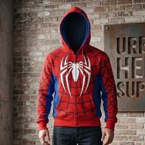 <span class=keywords><strong>Felpa</strong></span> con Cappuccio <span class=keywords><strong>Spider</strong></span>-<span class=keywords><strong>Man</strong></span> per Uomo, Stampa Rossa e Blu, Casual, Lavorata a Maglia, Vestibilità Ampia, Abbigliamento Invernale Traspirante con Tasche in Poliestere/Cotone - Product Image 3