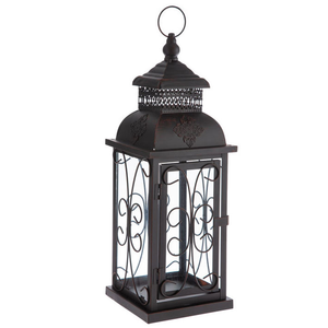 Lanterne décorative en métal noir pour intérieur/extérieur avec porte-bougie, panneaux en verre et guirlandes pour Noël et mariages - Product Image 6