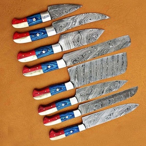 Ensemble de couteaux de cuisine Damas personnalisés 8 pièces, couteaux de chef forgés à la main avec manche en bois de résine, couteaux de cuisine professionnels OEM ODM - Product Image 3