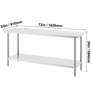 โต๊ะเตรียมอาหารแบบหนัก 24 x 72 x 34 นิ้ว รับน้ำหนักได้ 880 ปอนด์ ปรับความสูงได้ 3 ระดับ โครงเหล็กสำหรับครัวเชิงพาณิชย์ ผลิตจากเหล็ก - Product Image 3