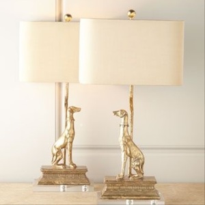 Modern Luxury Gold Greyhound Dog Sculpture <b>Table</b> Lamp Cream Fabric Shade Animal Art Deco <b>Bedside</b> Living Room Home Decor Light - Product Image 1