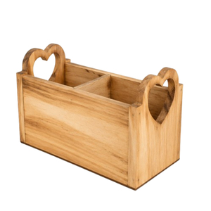 Hand-Carved Mango Wood Cutlery Holder With 3 Compartments & Iron Handles Rustic <b>Kitchen</b> Utensil Organizer For Dining Tableware - Product Image 4