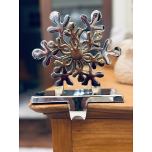 Handicraft Brass Made Christmas <b>Stocking</b> Hangers Snowflake Design <b>Holders</b> for Fireplace Mantle Hooks Silver Color Festive Decor - Product Image 5