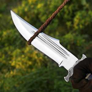 Couteau de chasse à lame fixe 8 Drop Point en acier au carbone avec manche en cuir, couteau Bowie à bord droit pour survie en extérieur OEM ODM - Product Image 6