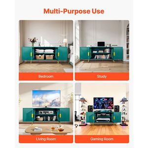 Centro de Entretenimiento Moderno, Mueble para TV de hasta 75 Pulgadas, Patas Doradas, Almacenamiento Ajustable, Puerta de Vidrio - Product Image 5