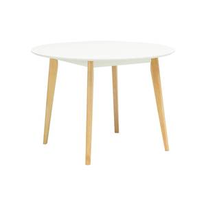 Midcentury Modern Durable Round <b>White</b> Dining <b>Table</b> with Natural Malaysian Oak Solid Wood Legs for <b>Small</b> Kitchens & Apartments - Product Image 1