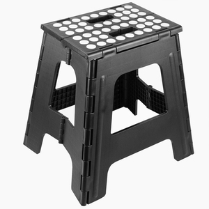 Foldable <b>Plastic</b> <b>Stool</b> with Circular Pattern Top for Home Use Modern Minimalist Design Black Color - Product Image 1