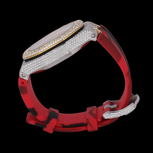 Montre DIADREAM GEMS & JEWEL à bracelet en caoutchouc rouge, boîtier rond, diamant Moissanite, date automatique et fonctions multifonctions, vente chaude - Product Image 5