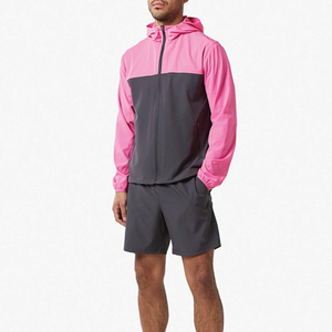 Custom Two Piece Windbreaker Short Jacket Set Patchwork <b>Zip</b> Nylon Polyester Streetwear Tracksuit Men Knitted Embroidered - Product Image 4
