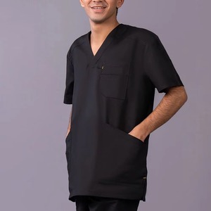 Men Black V-Neck <b>Scrub</b> <b>Top</b> 100% Polyester Woven Hospital Uniform for Medical Workers - Product Image 6