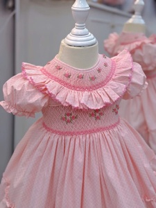 Robe Rose Personnalisable pour Filles, Motif Floral Géométrique Imprimé en 3D, OEM ODM, Manches Courtes Bouffantes, 100% Coton, Coupe Évasée, Printemps - Product Image 4
