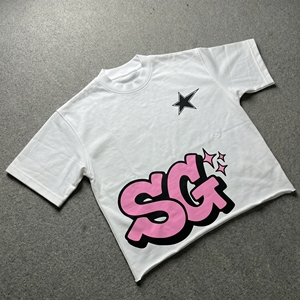 Camiseta SG Rosa y Blanca de Manga Corta con Cuello Redondo para Hombre, Estilo Casual Oversize, 100% Algodón Jersey - Product Image 2