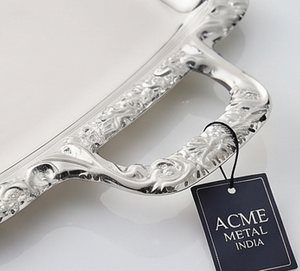 Premium <b>Silver</b> Metal Serving <b>Tray</b> With Decorative Edge And Handles <b>Mirror</b> Polish For Food and Beverage Wedding Events Restaurant - Product Image 2