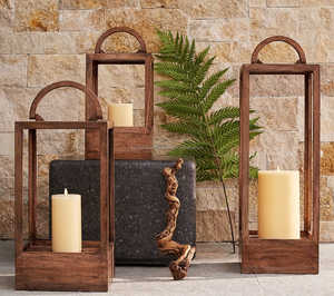 Lanterne en bois classique bougeoir lanternes extérieures et intérieures rustiques pour décoration de patio de ferme pour les décors de maison de Noël - Product Image 4