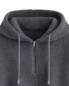 Sweat à capuche court en molleton texturé gris anthracite, quart de zip, ourlet ajustable avec cordon de serrage, streetwear décontracté, pull chaud, logo personnalisé - Product Image 4