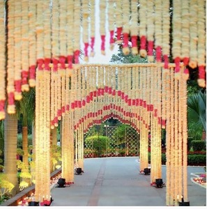 Elegant Plastic <b>Wedding</b> <b>Arch</b> Decoration with Hanging Beads and Red Accents for Outdoor Ceremony Setup - Product Image 3