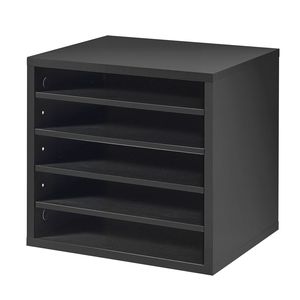 Organizzatore da scrivania in MDF a 5 scomparti regolabili in legno per ufficio, con vassoi portadocumenti - Product Image 1