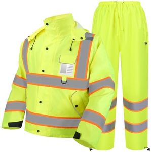 Traje Impermeable de Alta Visibilidad para Hombre, Color Amarillo, con Capucha y Franjas Reflectantes, Estilo Ropa de Trabajo, Recubierto de PU, Poliéster - Product Image 5