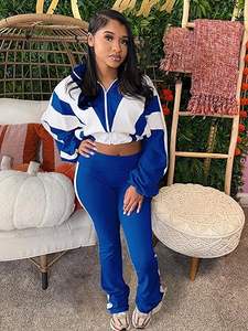 Conjuntos deportivos de dos piezas para mujer, con contraste de color, chaqueta corta con cremallera de manga larga, leggings, pantalones jogger, trajes deportivos. - Product Image 5