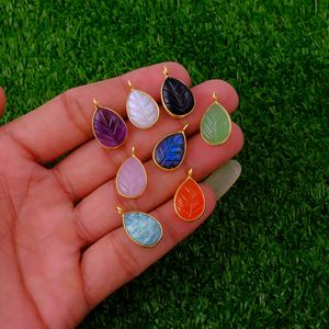 จี้อัญมณีอเมซอนไนต์ทำมือชุดฝาพร้อมจี้รูปหยดน้ำสีทองสลักรูปใบไม้จี้แฟชั่นและเสน่ห์ - Product Image 6